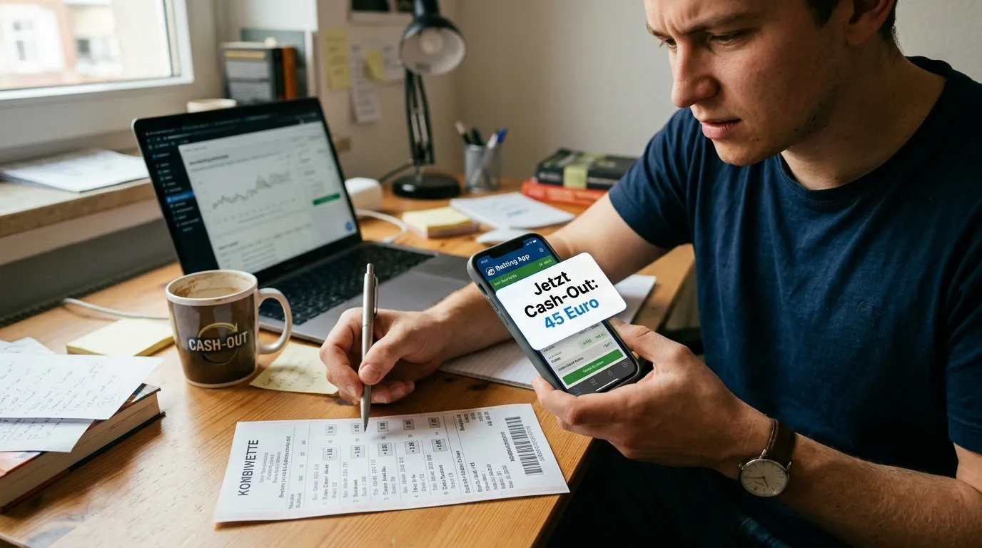 Cash-Out Entscheidungsmoment bei einer laufenden Squash Kombiwette auf dem Buchmacher-Interface