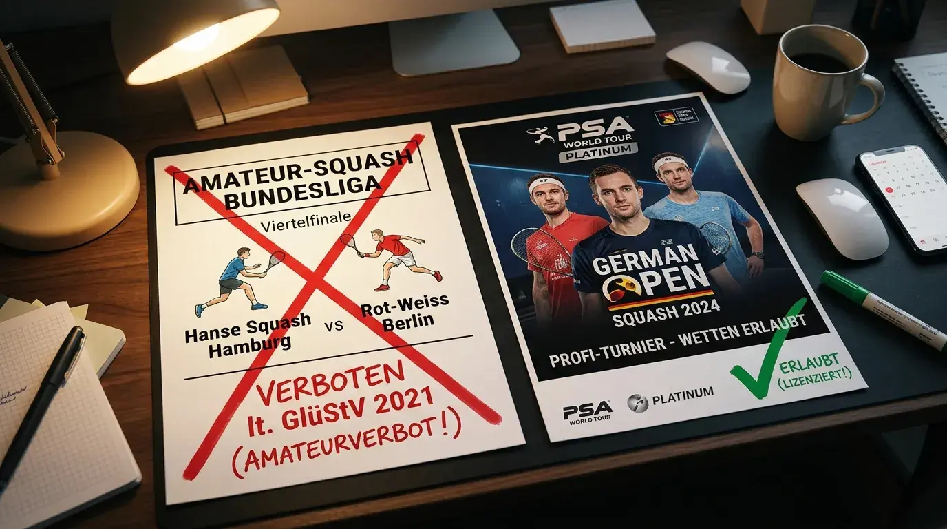 Amateur-Verbot Squash § 21 GlüStV 2021: Welche Squash-Events in Deutschland bewettet werden dürfen