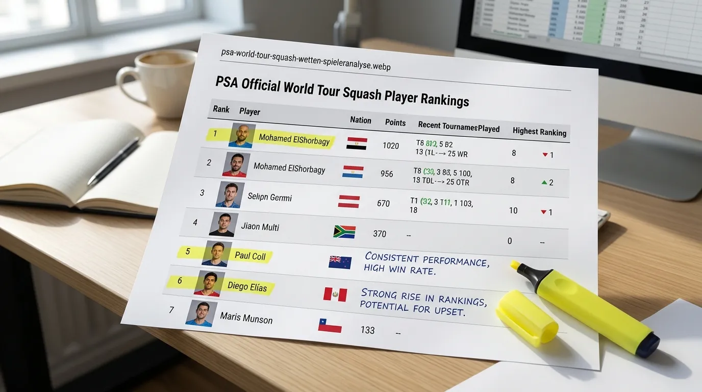 Top-Squash-Spieler analysieren für Kombiwetten – PSA Weltrangliste und Formkurve als Analysetool