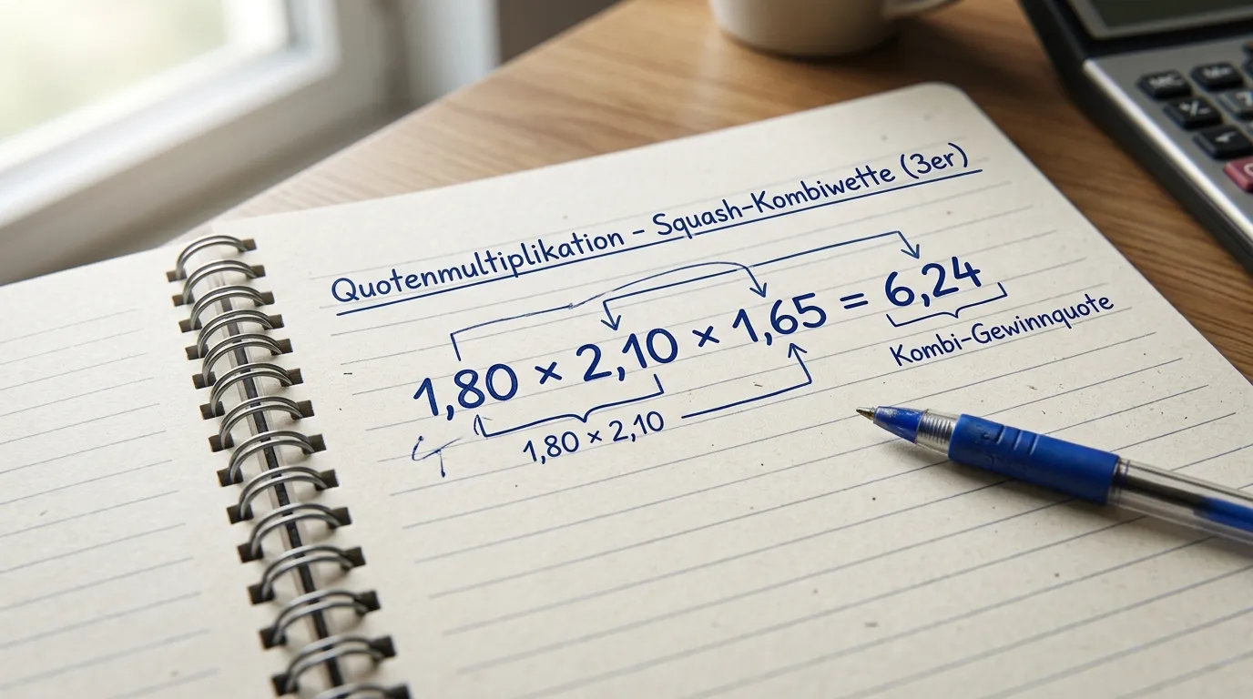 Diagramm zur Quotenmultiplikation bei einer Squash Kombiwette mit drei Einzelquoten