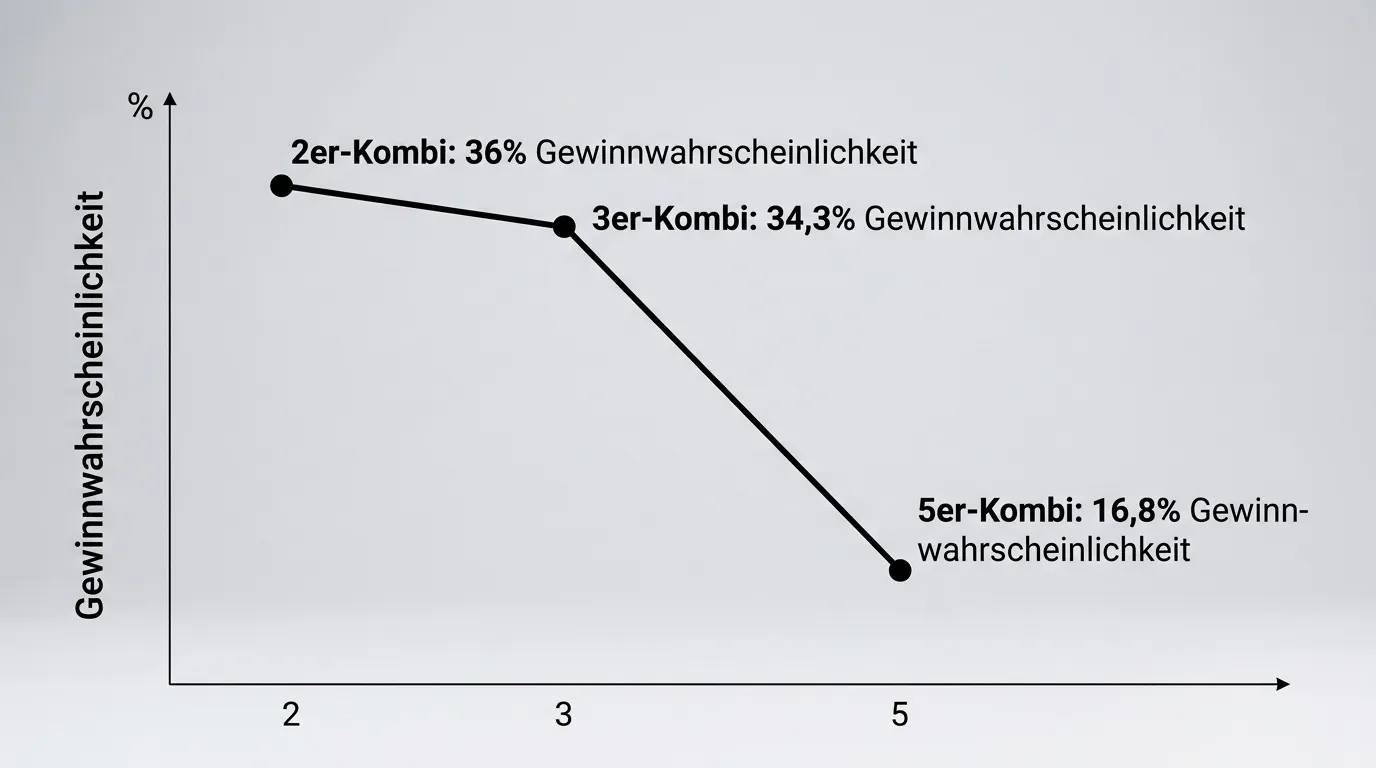 Gewinnwahrscheinlichkeit einer Squash 3er-Kombiwette: grafische Darstellung des exponentiellen Rückgangs mit steigender Tippanzahl