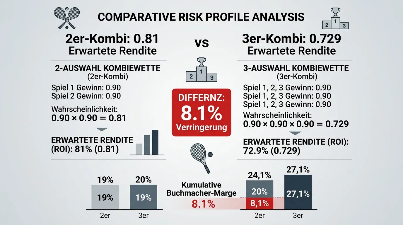 Risikoprofil der Squash 3er-Kombiwette im Vergleich zur 2er-Kombi: Wahrscheinlichkeitsrechnung mit drei Einzeltipps