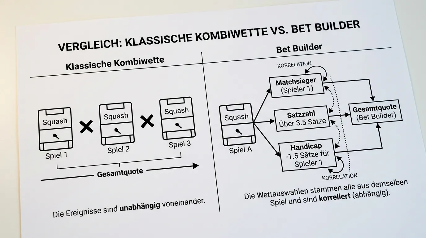 Squash Bet Builder Konzept: Unterschied zwischen Kombiwette und Same Game Multi aus einem Match
