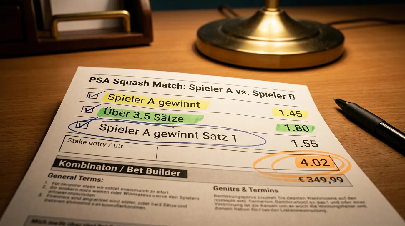 Squash-Wettmärkte für Bet Builder: Matchsieger, Satzzahl und Handicap aus einem PSA-Match