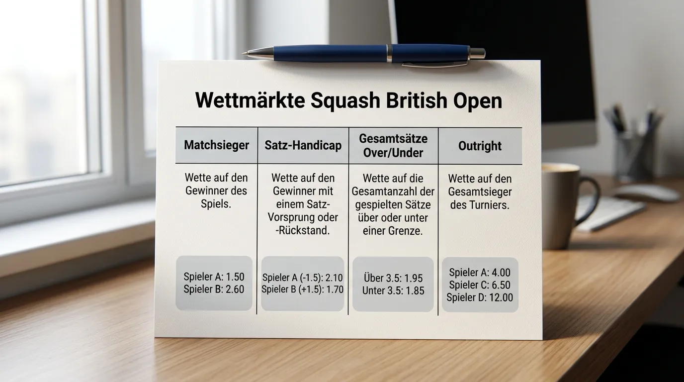 British Open Squash Wettmärkte – Matchsieger, Handicap und Outright-Tipps für Kombiwetten auf das PSA-Traditions-Turnier