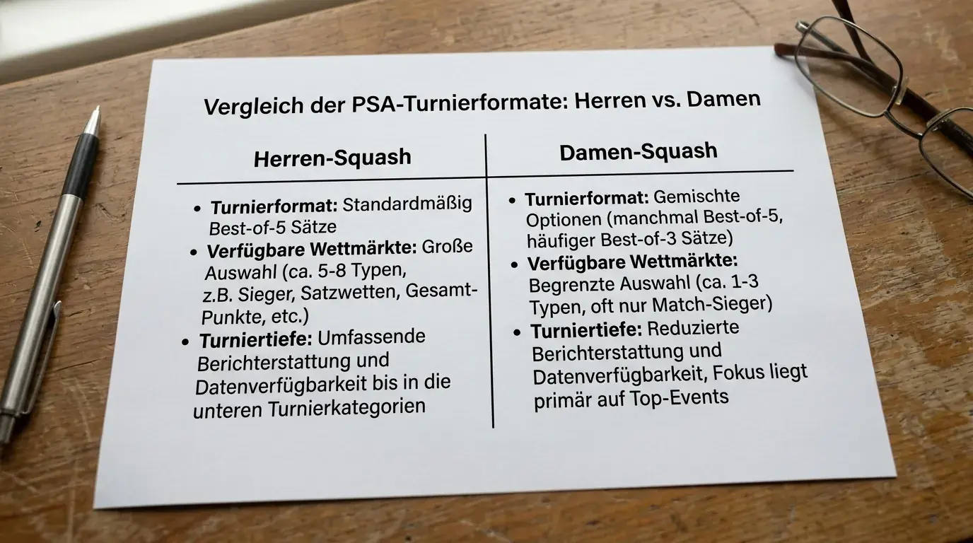 Vergleich Herren- und Damen-Squash-Märkte für Kombiwetten – Unterschiede in Matchformat und Quotenstruktur