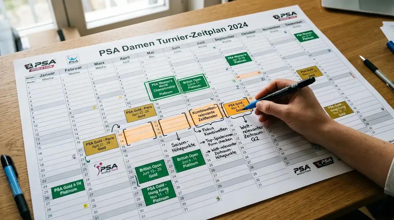 Kombi-Planung PSA Damen-Events – Turnierkalender für Squash Damen Kombiwetten strukturiert planen