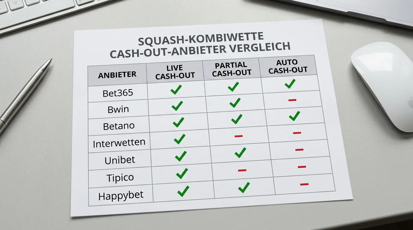 Übersicht Cash-Out-Verfügbarkeit bei deutschen GGL-Anbietern für Squash-Kombiwetten 2026