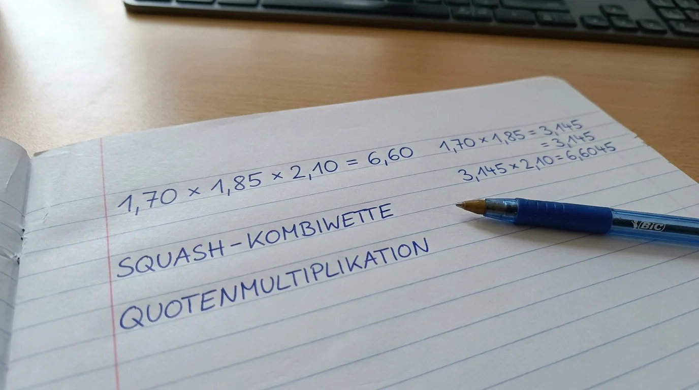Quotenmultiplikation bei einer Squash 3er-Kombiwette – Schritt-für-Schritt-Berechnung der Gesamtquote