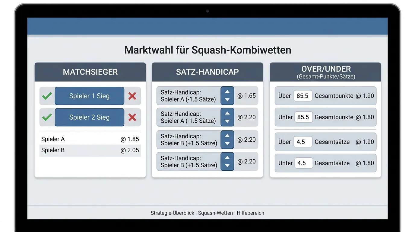 Marktwahl bei Squash Kombiwetten – Matchsieger, Satz-Handicap und Over/Under im Strategievergleich