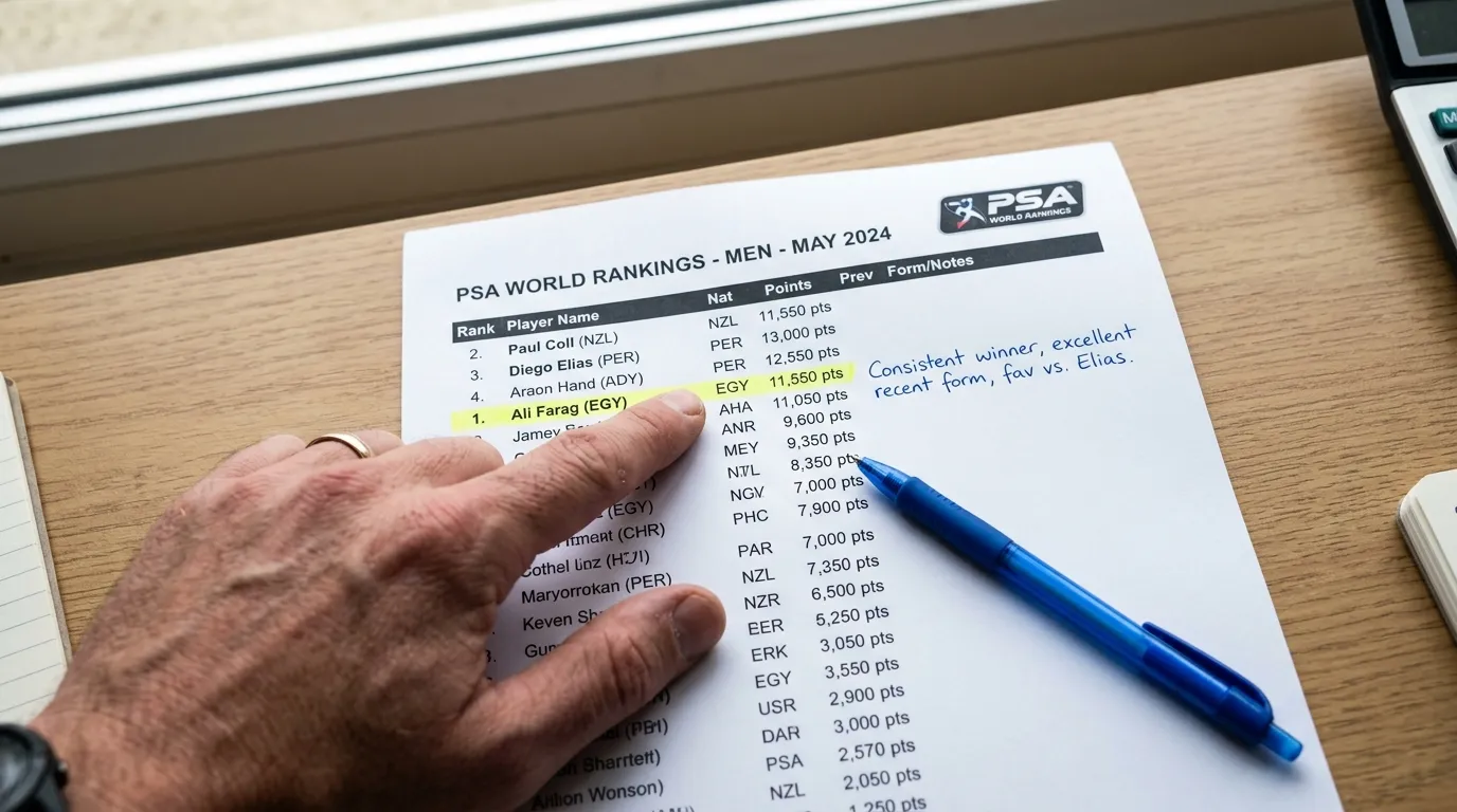 PSA Weltrangliste als Analysetool für Squash Kombiwetten – Ranglisten-Punkte und Formkurve nutzen