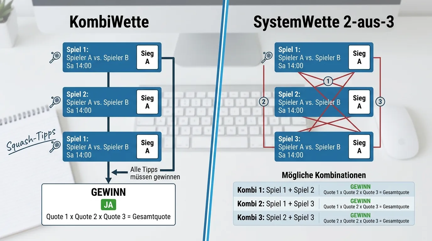 Squash Systemwette vs. Kombiwette: Direktvergleich der Wettformen für PSA-Events in Deutschland