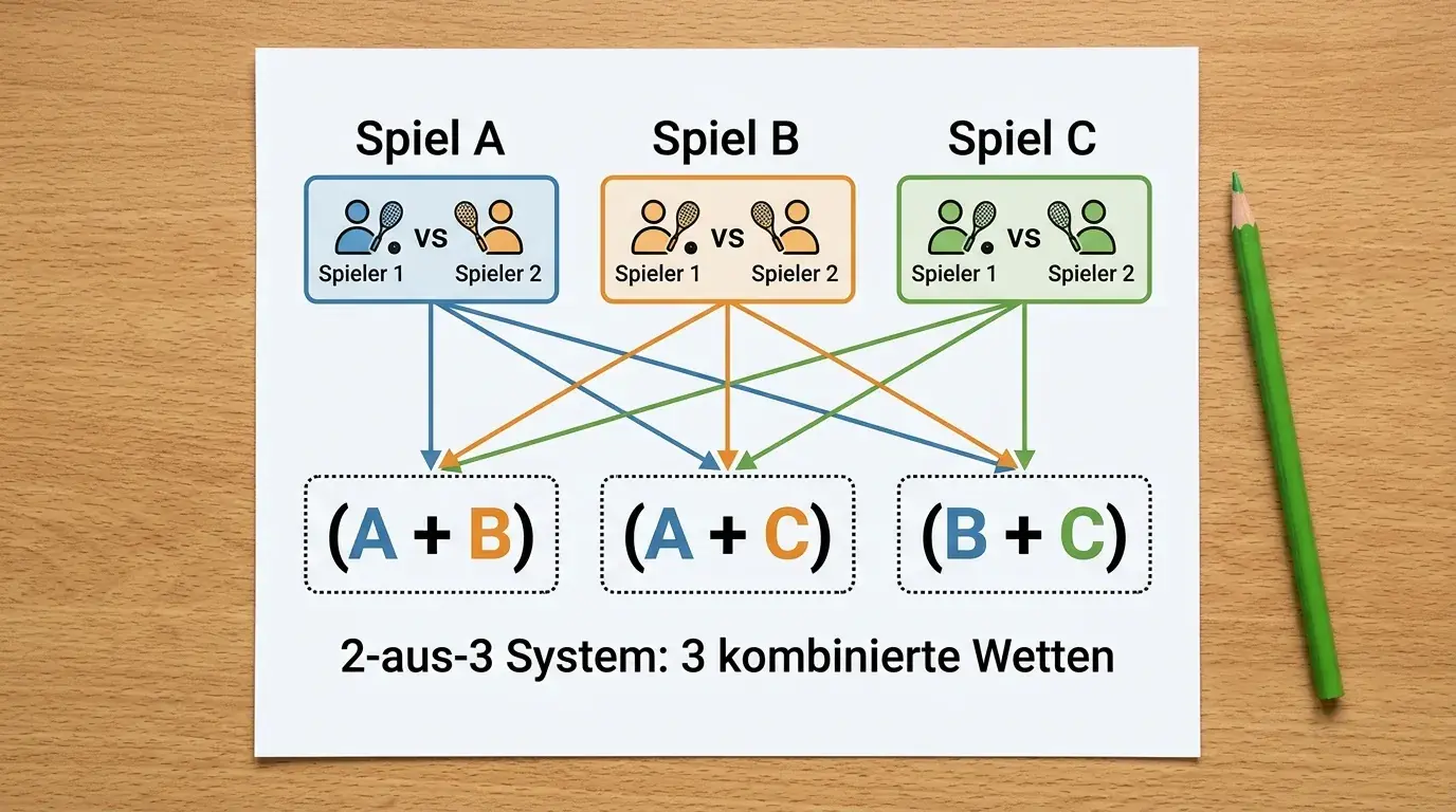 Mechanik der Squash-Systemwette: 2-aus-3-System erklärt mit Vergleich zur klassischen Kombiwette