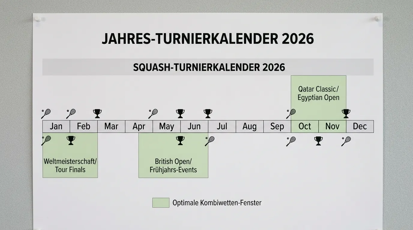 Squash Kombiwetten-Fenster 2026: Turnierballung und optimale Zeiträume für Wettschein-Planung