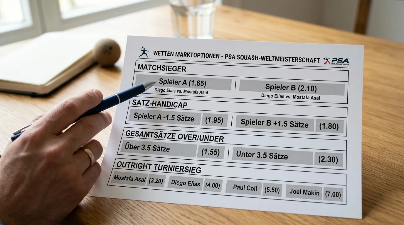 Squash WM Wettmärkte Übersicht – Matchsieger, Satz-Handicap und Outright-Wetten auf die PSA World Championship