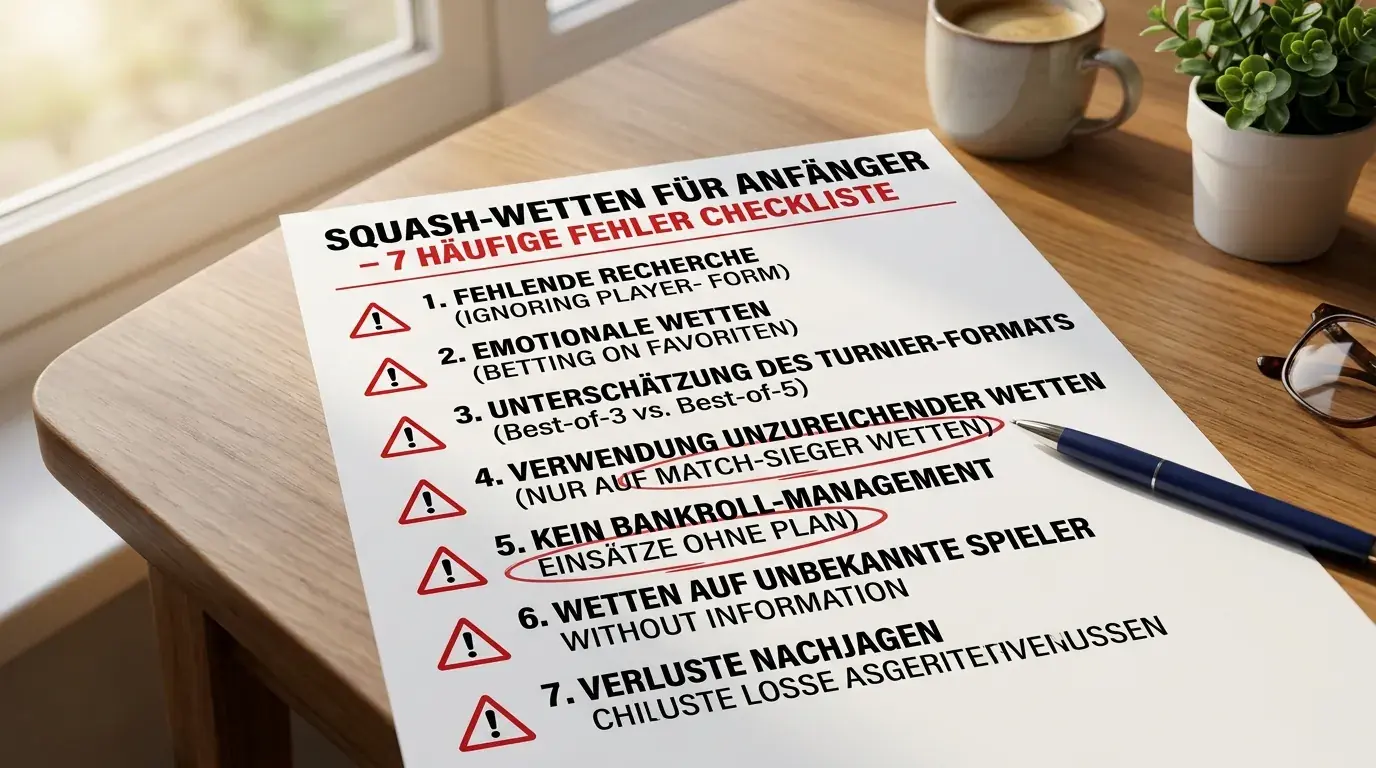 Squash Wetten Anfänger häufige Fehler – Checkliste typischer Anfängerfehler bei Squash Kombiwetten für deutsche Spieler