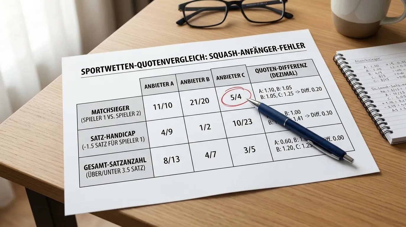 Quotenvergleich bei Squash Anfänger-Wetten – mehrere GGL-Anbieter im Vergleich für optimale Kombiwetten-Quote
