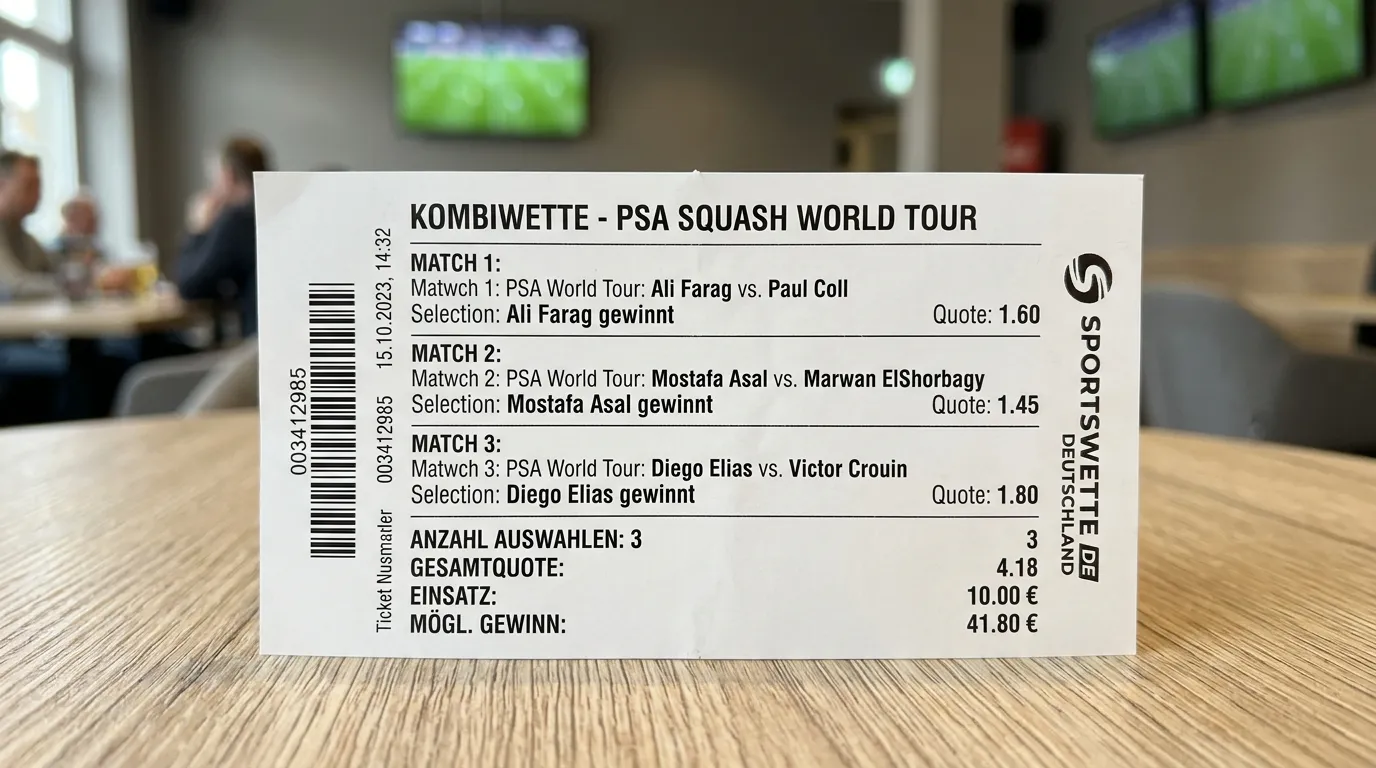 Kombiwette Grundlagen erklärt: Wettschein mit mehreren kombinierten Tipps auf einem Sportwetten-Display