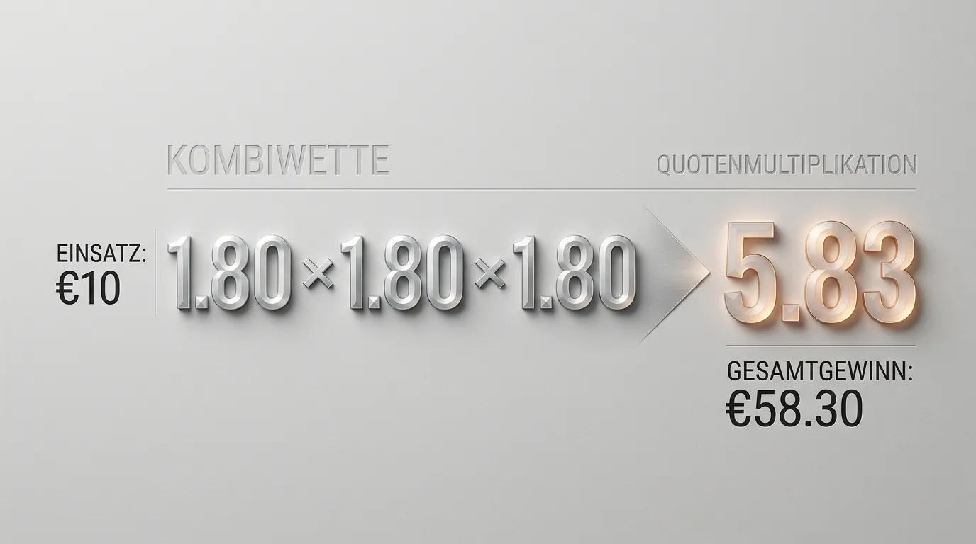 Quotenmultiplikation bei einer Kombiwette: drei Einzelquoten werden zu einer Gesamtquote multipliziert